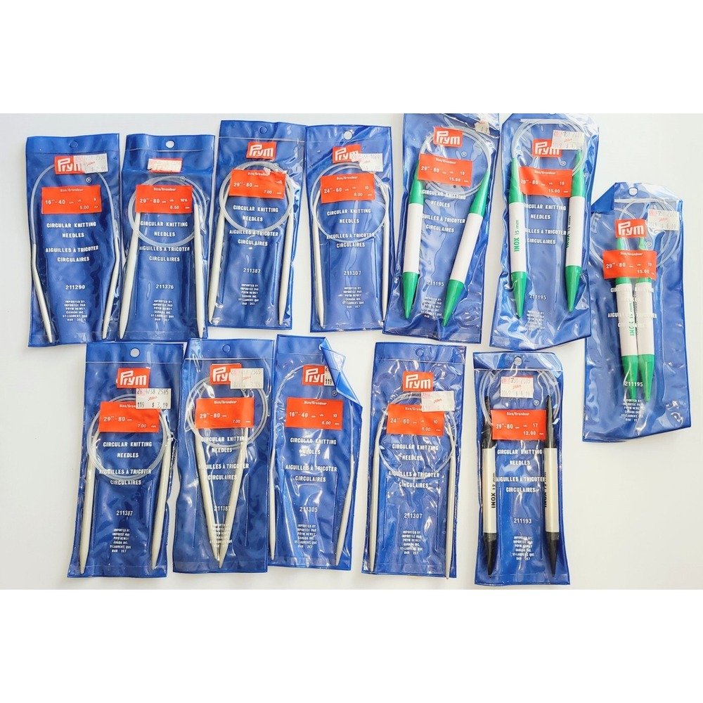 Prym Circular Knitting Needles Lot 13 Pairs Assorted Sizes 5mm-15mm 16-29 Inch